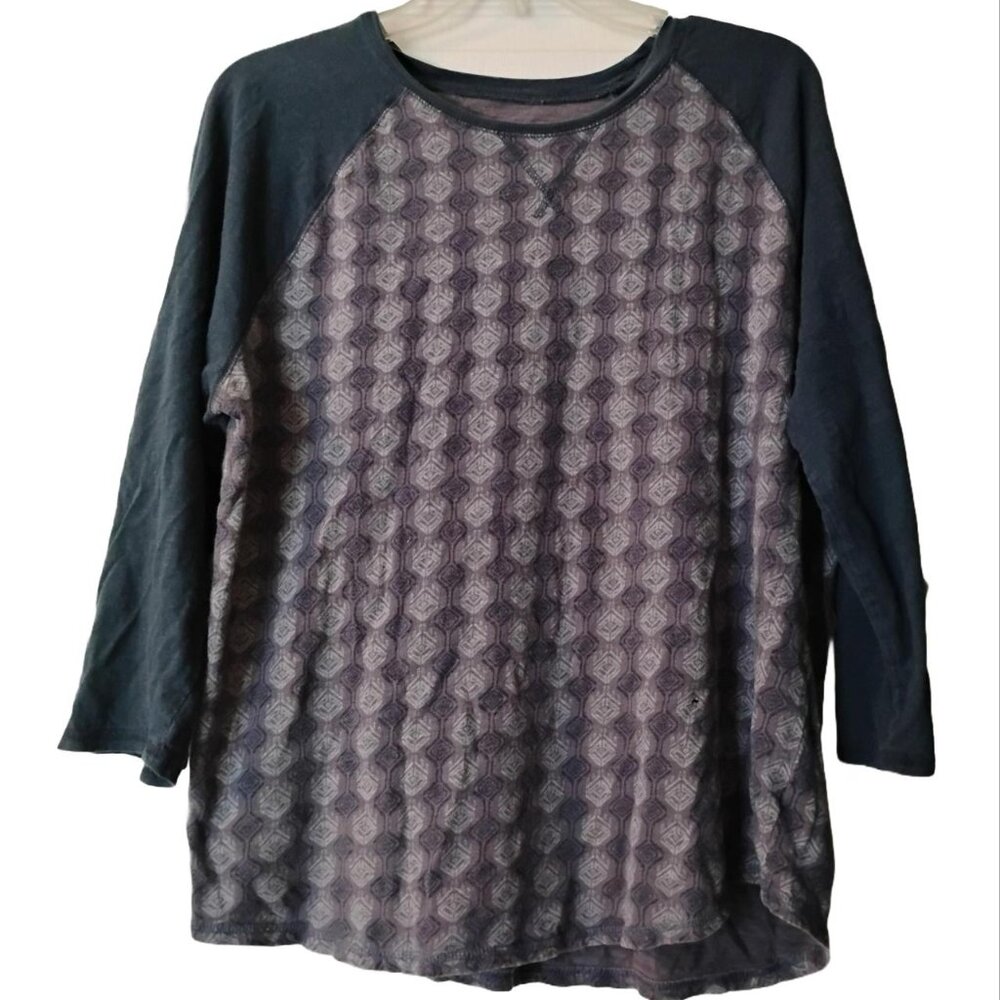 Mossimo Blue Grey Purple Aztec  Raglan Long Sleeve Shirt Boho Southwestern